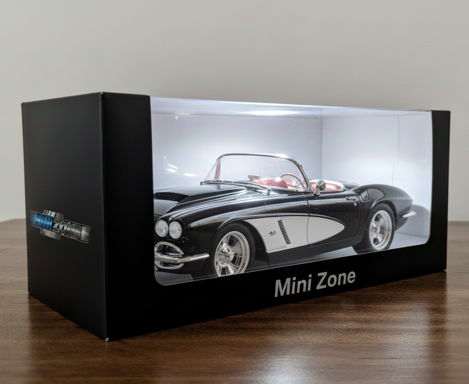 Caixa colecionável Mini Zone com miniatura Corvette clássico